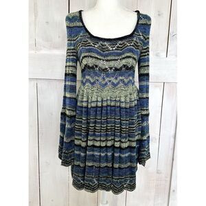 Free People Pandora Pointelle Bell Sleeve SOFT Knit Sweater Mini Dress S NWOT‎